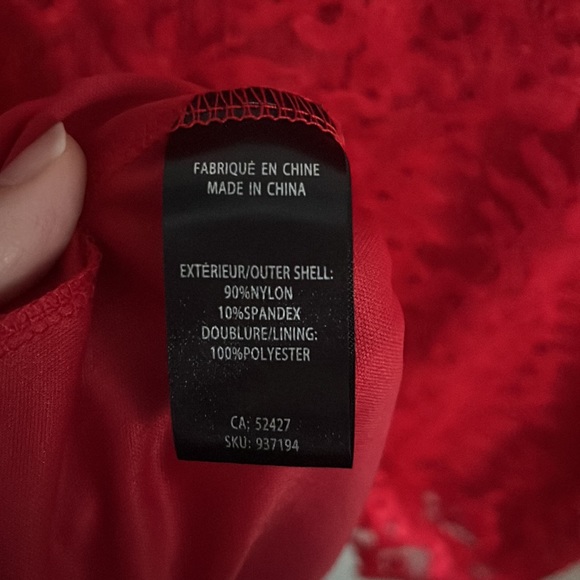 3/$40 Size Medium Lily Morgan Red Lace Overlay long sleeve Blouse - Picture 6 of 6